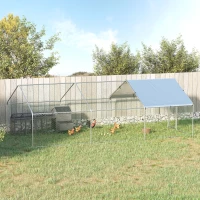 PawHut 9.8' x 19.7' Metal Chicken Coop, Galvanized Walk-in Hen House, Poultry Cage with 1.25" Tube, Waterproof UV-Protection Cover for Rabbits, Ducks(m-11)