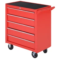 HOMCOM 5 Drawer Roller Tool Chest, Mobile Lockable Toolbox, Storage Organizer with Handle for Workshop Mechanics Garage, Red(m-11)