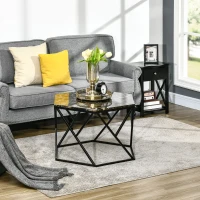 HOMCOM Coffee Table with High Gloss Marble Tabletop, Modern Cocktail Table with Steel Frame for Living Room, Black(m-10)