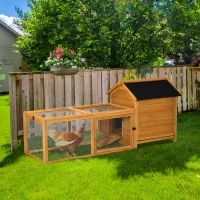 PawHut 2-Tier Chicken Coop, Wooden Hen House, Poultry Habitat Outdoor Backyard with Removable Tray, Nesting Box, Outside Run, Ramp, 71"x36"x31"(m-8)