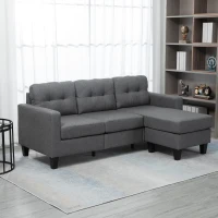HOMCOM L-shaped Sofa, 3 Seater Couch with Ottoman, Corner Sofa with Thick Padded Cushion and Wood Legs, Dark Grey(m-7)