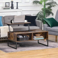 HOMCOM Wood Lift Top Coffee Table with Hidden Storage Compartment, Side Drawer with Metal Frame Design, Lift Tabletop Dining Table for Home, Living Room, Office(m-8)