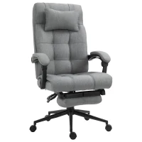 Vinsetto Executive Office Chair High Back Linen-Feel Fabric Swivel Chair with Upholstered Retractable Footrest, Headrest and Armrest, Light Grey(m-10)
