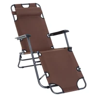 Outsunny Folding Chaise Lounge Chair, Outdoor Portable 2-Level Adjustable Recliner Zero Gravity Chair with Headrest Pillow, Armrests with Storage Mesh Pocket, Brown(m-11)