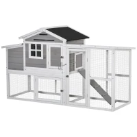 PawHut 76" Wooden Chicken Coop, Outdoor Hen House Poultry Duck Goose Cage with Outdoor Run, Nesting Box, Removable Tray and Lockable Doors, Grey(m-15)