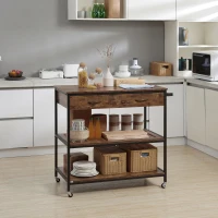 HOMCOM Industrial Kitchen Island with Storage, Kitchen Cart with Drawers, Storage Shelves, Towel Rack, Metal Frame for Dining Room, Living Room,Rustic Brown(m-11)