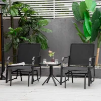 Outsunny 3 Piece Patio Glider Set Outdoor Gliders with Breathable Mesh Seat, Glass Top Table for Garden, Yard, Black(m-8)