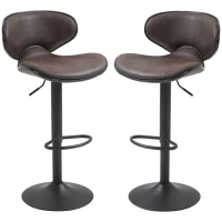 HOMCOM Adjustable Bar Stools Set of 2, Swivel Counter Height Barstools, Leathaire Upholstered Kitchen Island Stools with Back, Footrest and Steel Base, Espresso(m-11)