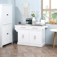 HOMCOM Rolling Kitchen Island with Storage and Stainless Steel Top, Kitchen Trolley with Drawers, Cabinets, Towel Rack(m-8)