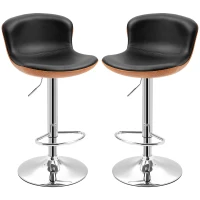 HOMCOM 2 Piece Modern Barstools with Backrest Counter Chairs with Footrest Swivel Black(m-11)
