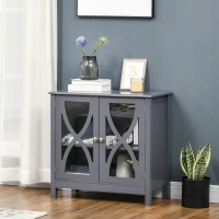 HOMCOM Kitchen Sideboard, Glass Door Buffet Cabinet, Bathroom Storage Cabinet with Adjustable Storage Shelf for Dining Room, Living Room, Grey(m-8)