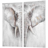 HOMCOM 2 Panel Elephant Art Hand-Painted Canvas Animal Wall Art Painting with Heavy Texture, for Living Room Bedroom Decor Grey, 47.25" x 47.25"(m-11)
