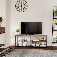 HOMCOM Industrial TV stand for TVs up to 55", TV Cabinet with Storage Shelves Metal Frame, Media Console for Living Room, Rustic Brown(m-8)