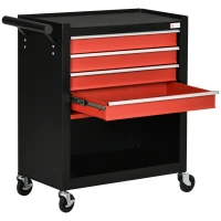 DURHAND 4-Drawer Tool Chest with 4 Wheels, Rolling Tool Box and Storage Cabinet, Portable Tool Organizer for Garage, Red(m-11)