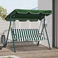 Outsunny 3-Seater Outdoor Porch Swing with Adjustable Canopy, Patio Swing Chair for Garden, Poolside, Backyard, Green and White(m-9)