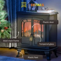 HOMCOM Electric Fireplace Stove Heater with LED Fire Flame Effect, Double Door, Freestanding & Portable with Overheat Protection, 750W/1500W, Black(m-7)