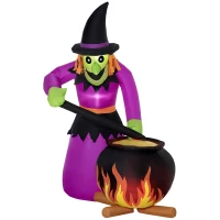 Outsunny 6ft Inflatable Halloween Witch Brews Cauldron with Flame Light, Blow-Up LED Display Indoor Outdoor for Garden, Lawn, Party, Holiday(m-1)