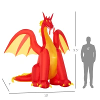 HOMCOM 9.5ft Halloween Inflatables, Giant Inflatable Fire Dragon, Blow Up Outdoor LED Yard Display, Waterproof(m-3)
