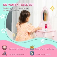 Qaba Kids Vanity Table Set with Mirror and Stool, Drawer, for 3-6 Years, Pink(m-5)
