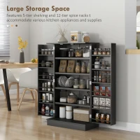 HOMCOM Freestanding Kitchen Pantry Cabinet, Kitchen Cabinet with 12 Door Shelves, Double Doors, 5-tier Shelving, Black(m-4)