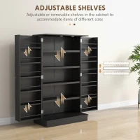 HOMCOM Freestanding Kitchen Pantry Cabinet, Kitchen Cabinet with 12 Door Shelves, Double Doors, 5-tier Shelving, Black(m-5)