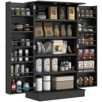 HOMCOM Freestanding Kitchen Pantry Cabinet, Kitchen Cabinet with 12 Door Shelves, Double Doors, 5-tier Shelving, Black(m-1)