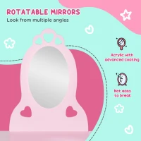 Qaba Kids Vanity Table Set with Mirror and Stool, Drawer, for 3-6 Years, Pink(m-4)
