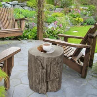 HOMCOM 17" Tall Tree Stump End Table, Concrete Sofa Side Table for Indoor and Outdoor Use, Garden Stool(m-7)