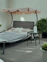 Outsunny Patio Double Chaise Lounge Chair, Outdoor Wheeled Hammock Daybed with Adjustable Canopy and Pillow for Sun Room, Garden, or Poolside, Beige(m-12)