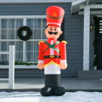 HOMCOM 6ft Christmas Inflatables Outdoor Decorations Nutcracker Soldier, Blow-Up Yard Christmas Decor with LED Lights Display(m-10)