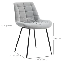 HOMCOM 2 Pieces Dining Chairs, Set of 2 Upholstered Kitchen Chairs with Padded Seat and Steel Legs for Living Room Light Grey(m-3)