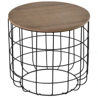 HOMCOM Round Coffee Table Set of 2, Industrial End Tables with Extra Storage Space for Living Room, Brown and Black(m-11)