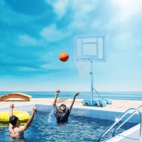 Soozier Poolside Basketball Hoop Stand, 36.5"-48.5" Height Adjustable Portable Hoop System w/ Clear Backboard & Fillable Base for Whole Family, Blue, White(m-10)