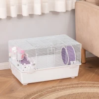 PawHut 2 Tier Hamster Cage Gerbil Rodent House Small Animal Habitat with Water Bottle, Exercise Wheel, Ladder, Hut, White(m-10)