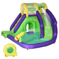 Outsunny 5-in-1 Inflatable Water Slide, Kids Castle Bounce House with Slide, Basketball, Pool, Water Cannon, Climbing Wall Includes Carry Bag, Repair Patches, 680W Air Blower(m-11)