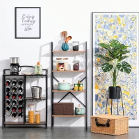 HOMCOM Wooden Metal 4 Tier Vintage Rustic Industrial Ladder Style Bookcase Shelf, Black/Vintage wood(m-14)