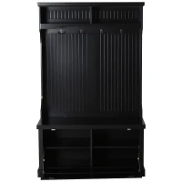 HOMCOM Coat Rack Shoe, Bench Hall Tree for Entryway with Bottom Storage, 4 Metal Double Hooks and 2 Shelves for Hallway, Black(m-10)