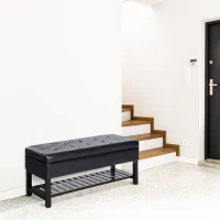 HomCom 44" Tufted Faux Leather Ottoman Storage Bench With Shoe Rack - Black(m-9)