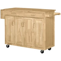 HOMCOM Kitchen Island on Wheels, Natural Hardwood Kitchen Cart with Drawers, Storage Cabinets, and Tool Caddy, Microwave Cart for Dining Room, 54 Inches Wide(m-10)