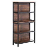 HOMCOM Shelves for Storage, 4 Tier Bookshelf Utility Organizer with Back Support and Anti-Topple Design, Walnut/Black(m-11)