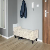 HOMCOM 42" Ottoman Bench, Modern Linen Armed Entryway Bench, Signature Print with Cream White Parchment Background(m-16)