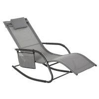 Outsunny Outdoor Rocking Chair, Chaise Lounge Pool Chair for Sun Tanning, Sunbathing, a Rocker with Side Pocket, Armrests & Pillow for Patio, Lawn, Beach, Gray(m-11)