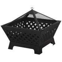 Outsunny 26 Inch Outdoor Fire Pits, Bonfire Wood Burning Firepit Bowl, Camping Fire Pit with Spark Screen Cover, Poker for Patio, or Backyard, Black(m-11)