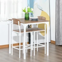 HOMCOM 3 Piece Industrial Counter Height Dining Table Set, Bar Table & Chairs with Steel Legs & Footrests, White(m-16)
