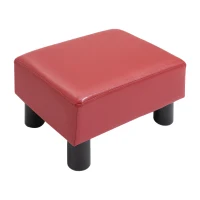 HOMCOM Ottoman Foot Rest, Small Foot Stool with Faux Leather Upholstery, Rectangular Ottoman Footrest with Padded Foam Seat and Plastic Legs, Red(m-9)
