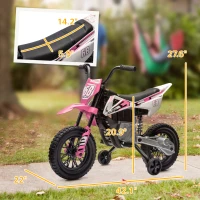Qaba 12V Kids Electric Motorcycle w/ Twist Grip Throttle, Training Wheels, Rear Suspension & Music, Pink(m-3)