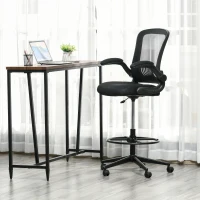 Vinsetto Tall Drafting Desk Chair Computer Desk Home Office Mesh Standing Chair with Mid Back, Foot Ring, Flip-up Arm, 360° Swivel Wheels, Black(m-18)