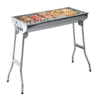 Outsunny 28" Portable Charcoal Barbecue Grill Stainless Steel Small Folding BBQ Camping Grill for Shish Kabob(m-14)