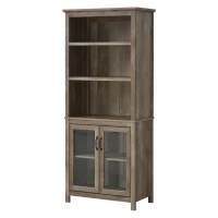 HOMCOM 71" Bookcase Storage Hutch Cabinet with Adjustable Shelves and Glass Doors for Home Office, Kitchen, Living Room, Natural Wood(m-11)