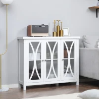 HOMCOM Sideboard, Buffet Cabinet with 3 Tempered Glass Doors, Arc Pattern and Adjustable Storage Shelf, Credenza, White(m-10)